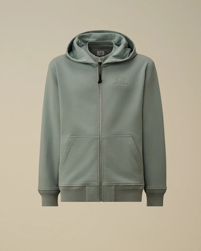 Çapraz Desenli Kabartmalı Polar Fermuarlı Kapüşonlu Sweatshirt