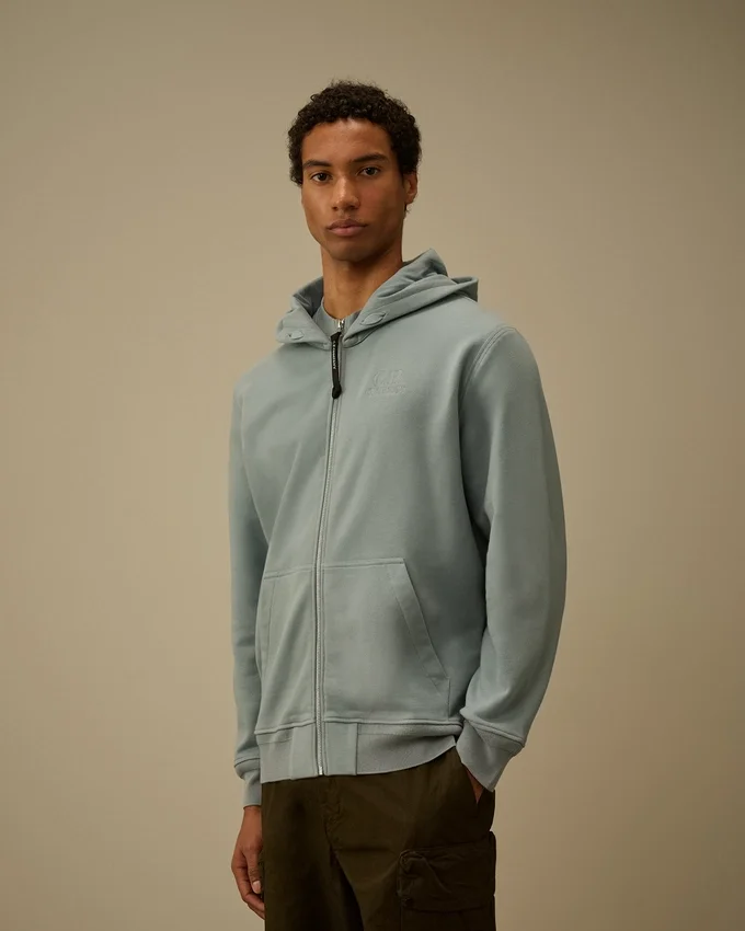 Çapraz Desenli Kabartmalı Polar Fermuarlı Kapüşonlu Sweatshirt