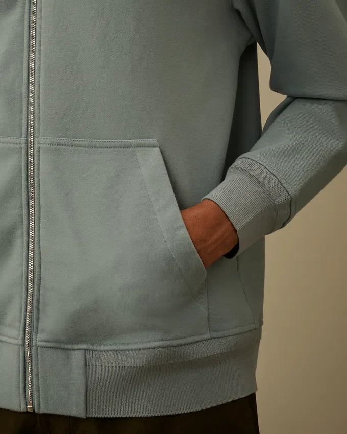 Çapraz Desenli Kabartmalı Polar Fermuarlı Kapüşonlu Sweatshirt