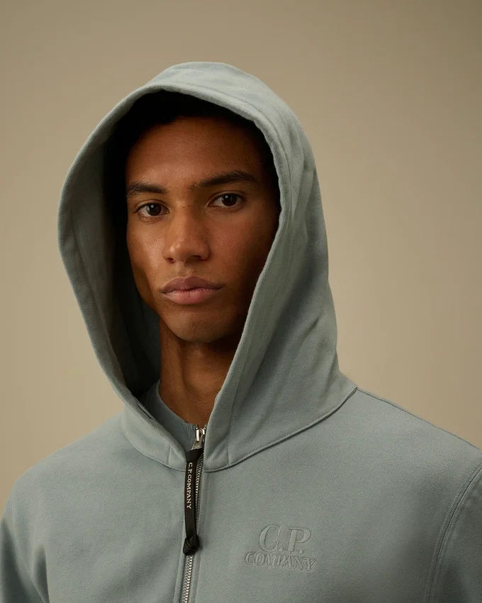 Çapraz Desenli Kabartmalı Polar Fermuarlı Kapüşonlu Sweatshirt
