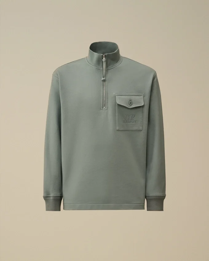 Çapraz Desenli Kabartmalı Polar Yarım Fermuarlı Sweatshirt