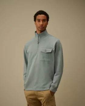 Çapraz Desenli Kabartmalı Polar Yarım Fermuarlı Sweatshirt