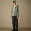 Çapraz Dokulu Kabartmalı Polar Fermuarlı Kapüşonlu Lens Sweatshirt