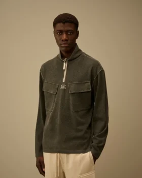 Ağır Jersey Kaplamalı Yarım Fermuarlı Sweatshirt