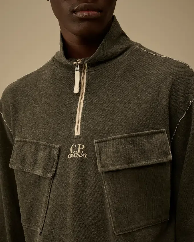 Ağır Jersey Kaplamalı Yarım Fermuarlı Sweatshirt