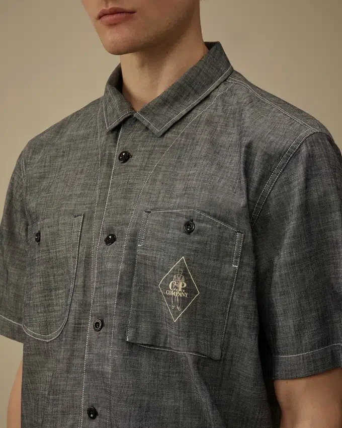 Chambray Kısa Kollu Düğmeli Gömlek