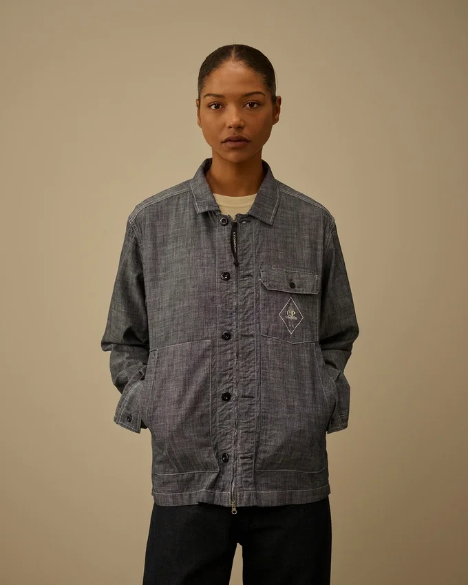 Chambray Uzun Kollu Fermuarlı Gömlek