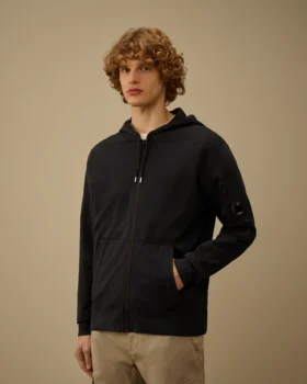 Hafif Polar Fermuarlı Kapüşonlu Lens Sweatshirt