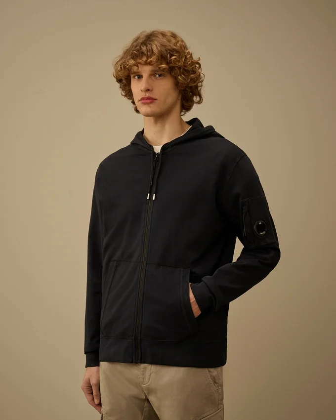 Hafif Polar Fermuarlı Kapüşonlu Lens Sweatshirt