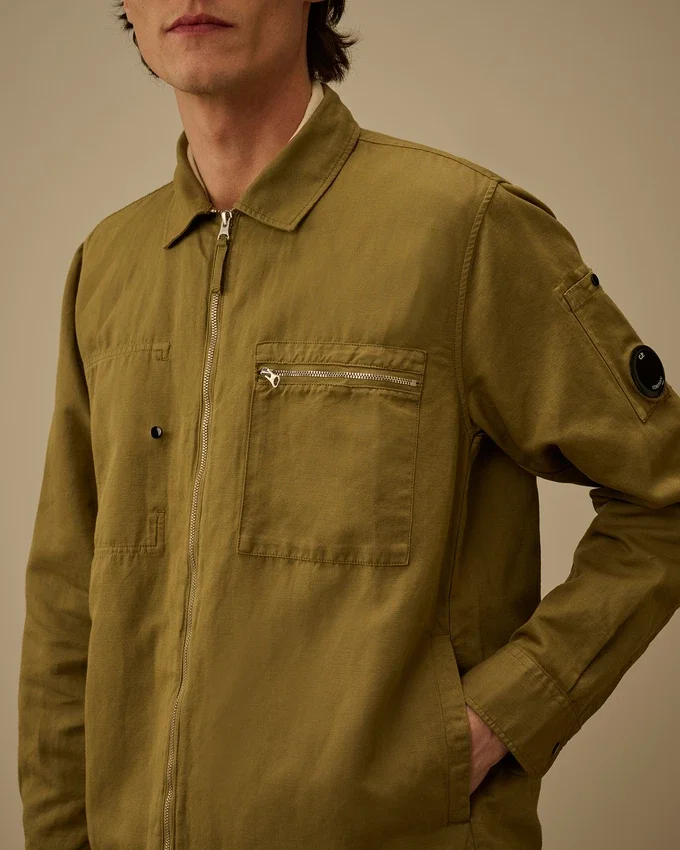 Pamuk/Keten Lens Fermuarlı Overshirt