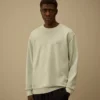 Pamuklu Diyagonal Polar, Dirençli Boyalı, Bisiklet Yaka, Logolu Sweatshirt