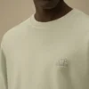 Pamuklu Diyagonal Polar, Dirençli Boyalı, Bisiklet Yaka, Logolu Sweatshirt