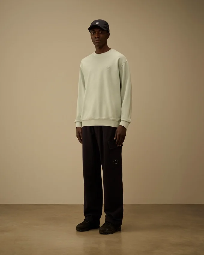 Pamuklu Diyagonal Polar, Dirençli Boyalı, Bisiklet Yaka, Logolu Sweatshirt