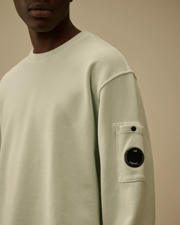 Pamuklu Diyagonal Polar, Dirençli Boyama Tekniği ile Boyanmış, Yuvarlak Yaka, Lens Desenli Sweatshirt