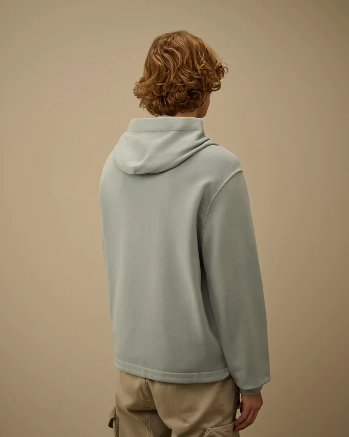 Pamuklu Diyagonal Polar Fermuarlı Kapüşonlu Sweatshirt